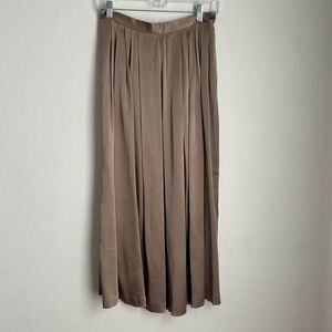 Vtg Jaeger 100% Silk Tan Maxi Skirt Size 12 Pleated Quiet Luxury Minimalist